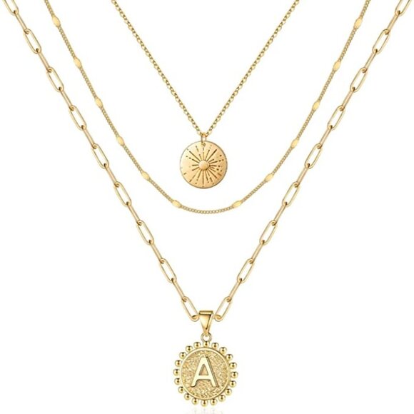 14k Gold Plated Handmade Coin Initial Necklace Layering Gold Choker Necklaces